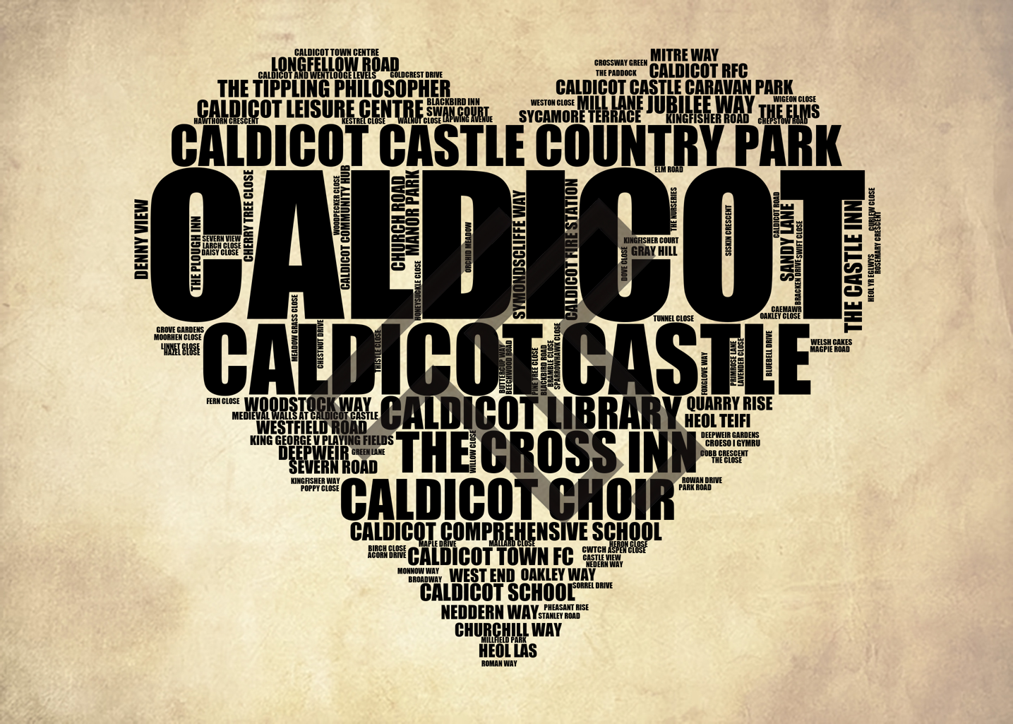 Caldicot - Premium Typographic Word Cloud Prints, Posters & Gifts