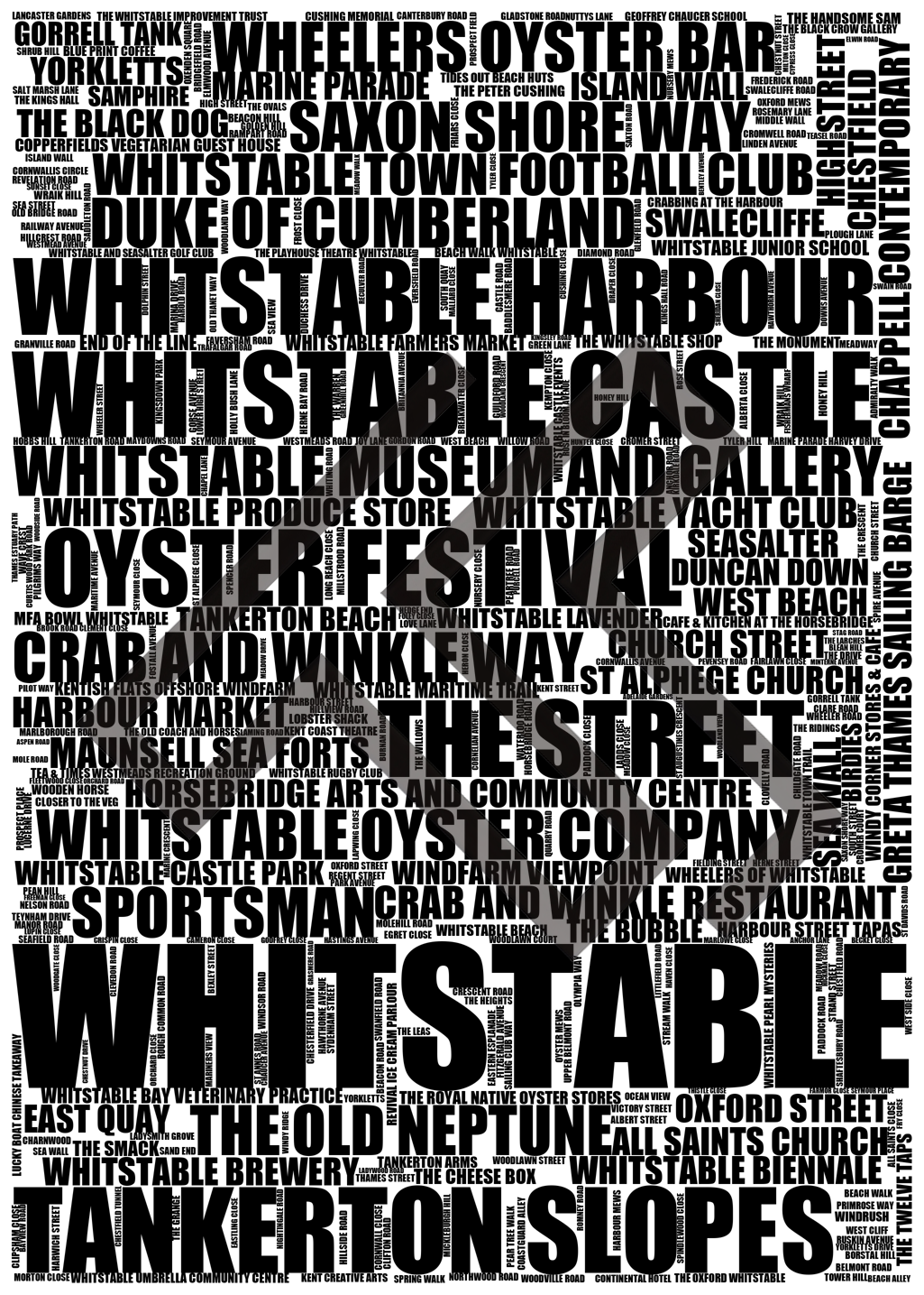 Whitstable - Premium Typographic Word Cloud Prints, Posters & Gifts