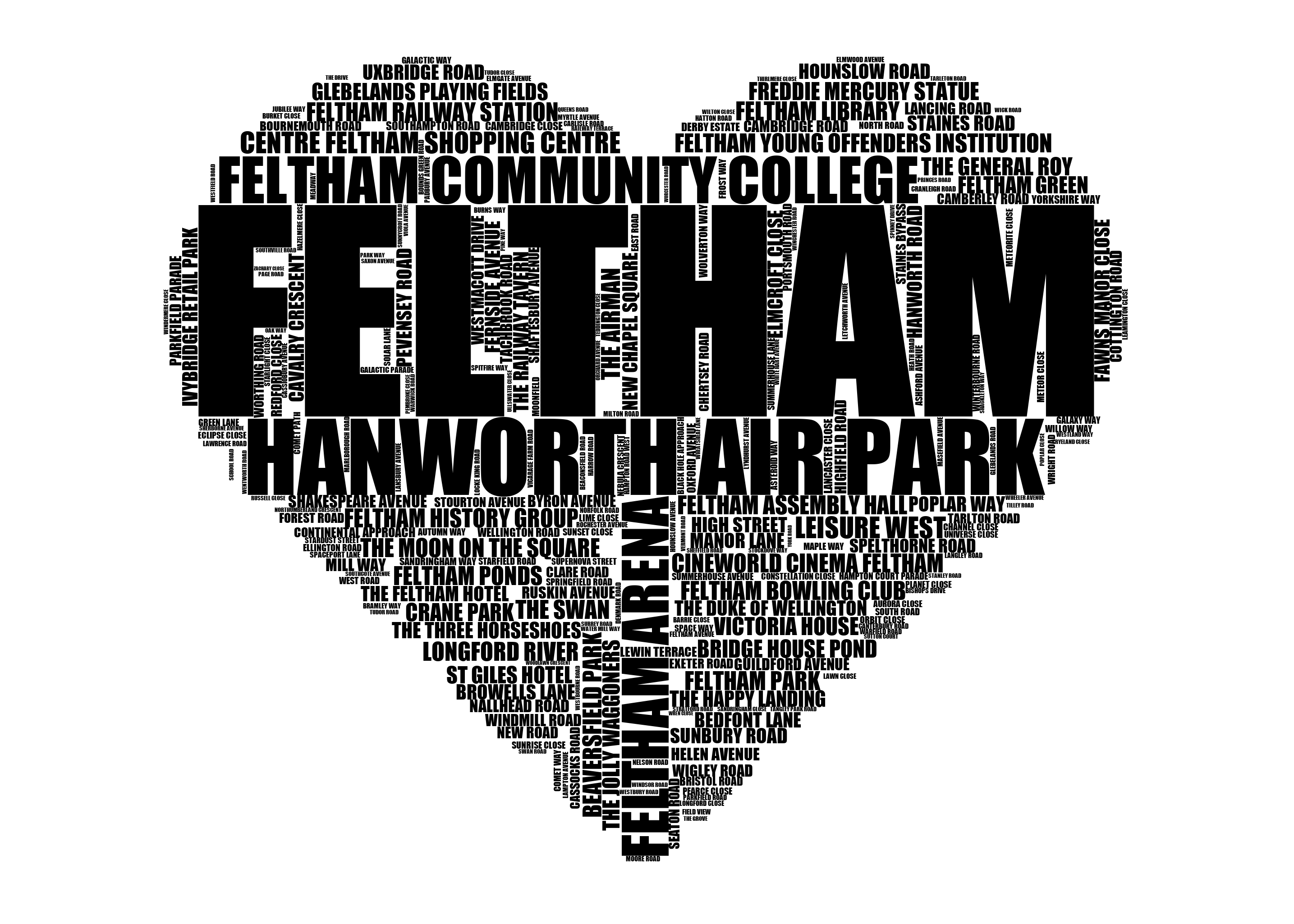 Feltham - Premium Typographic Word Cloud Prints, Posters & Gifts