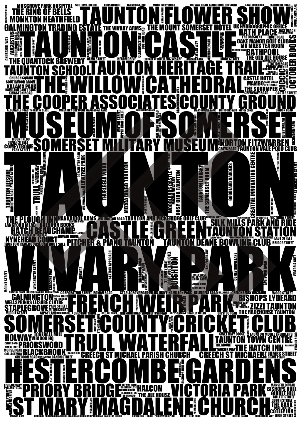 Taunton - Premium Typographic Word Cloud Prints, Posters & Gifts