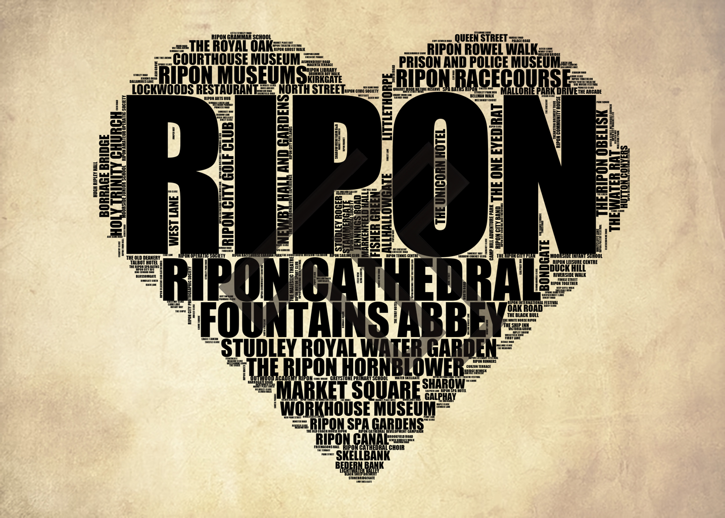 Ripon - Premium Typographic Word Cloud Prints, Posters & Gifts