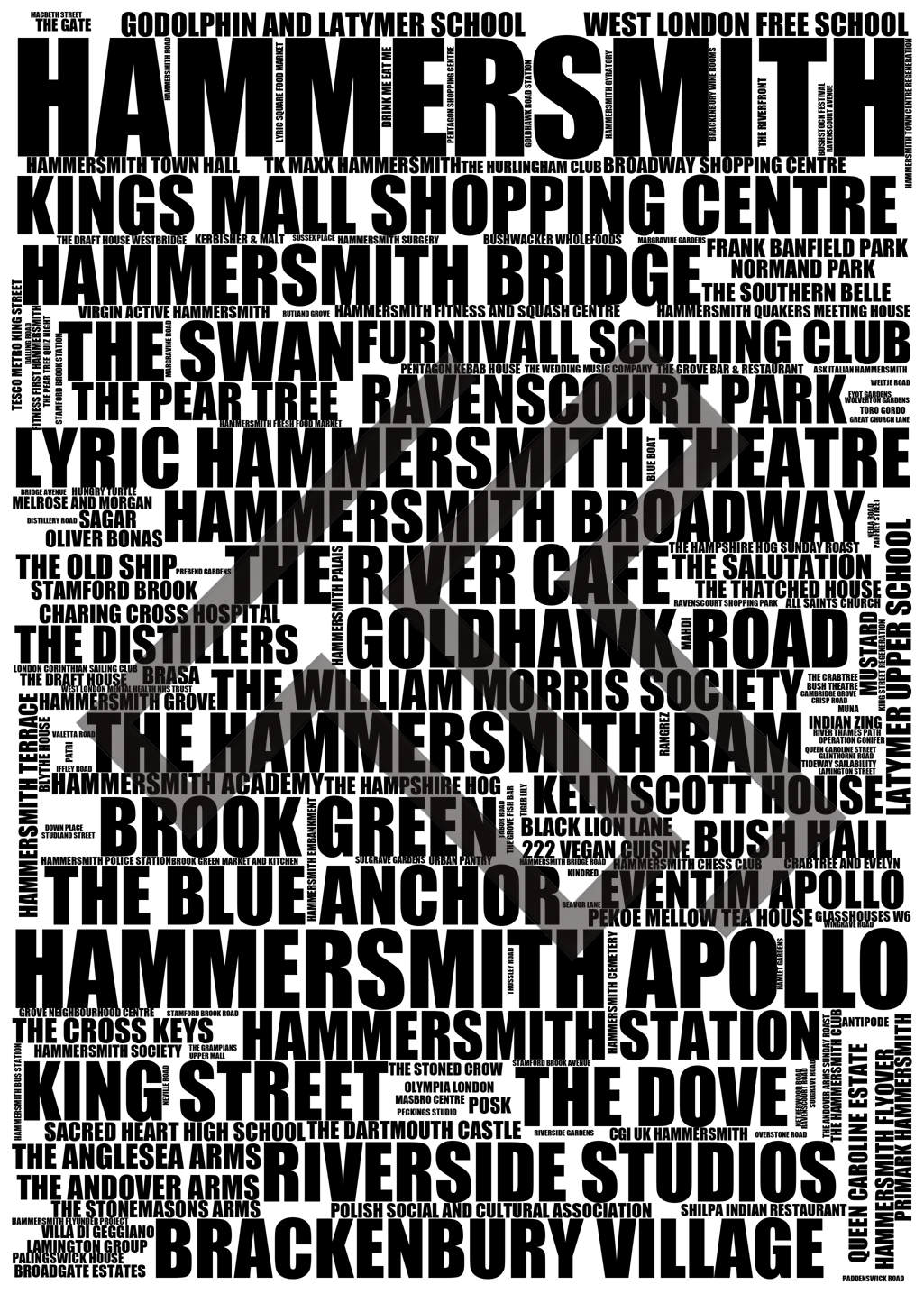 Hammersmith - Premium Typographic Word Cloud Prints, Posters & Gifts