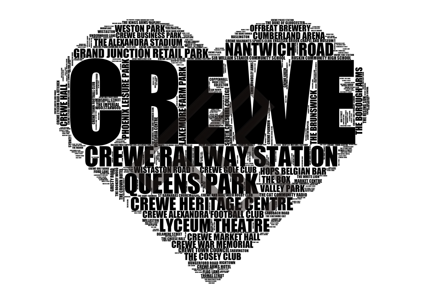 Crewe - Premium Typographic Word Cloud Prints, Posters & Gifts