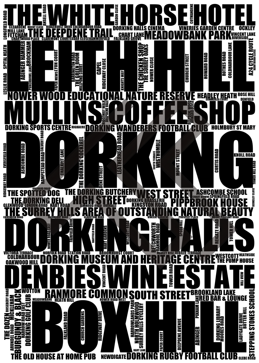 Dorking - Premium Typographic Word Cloud Prints, Posters & Gifts