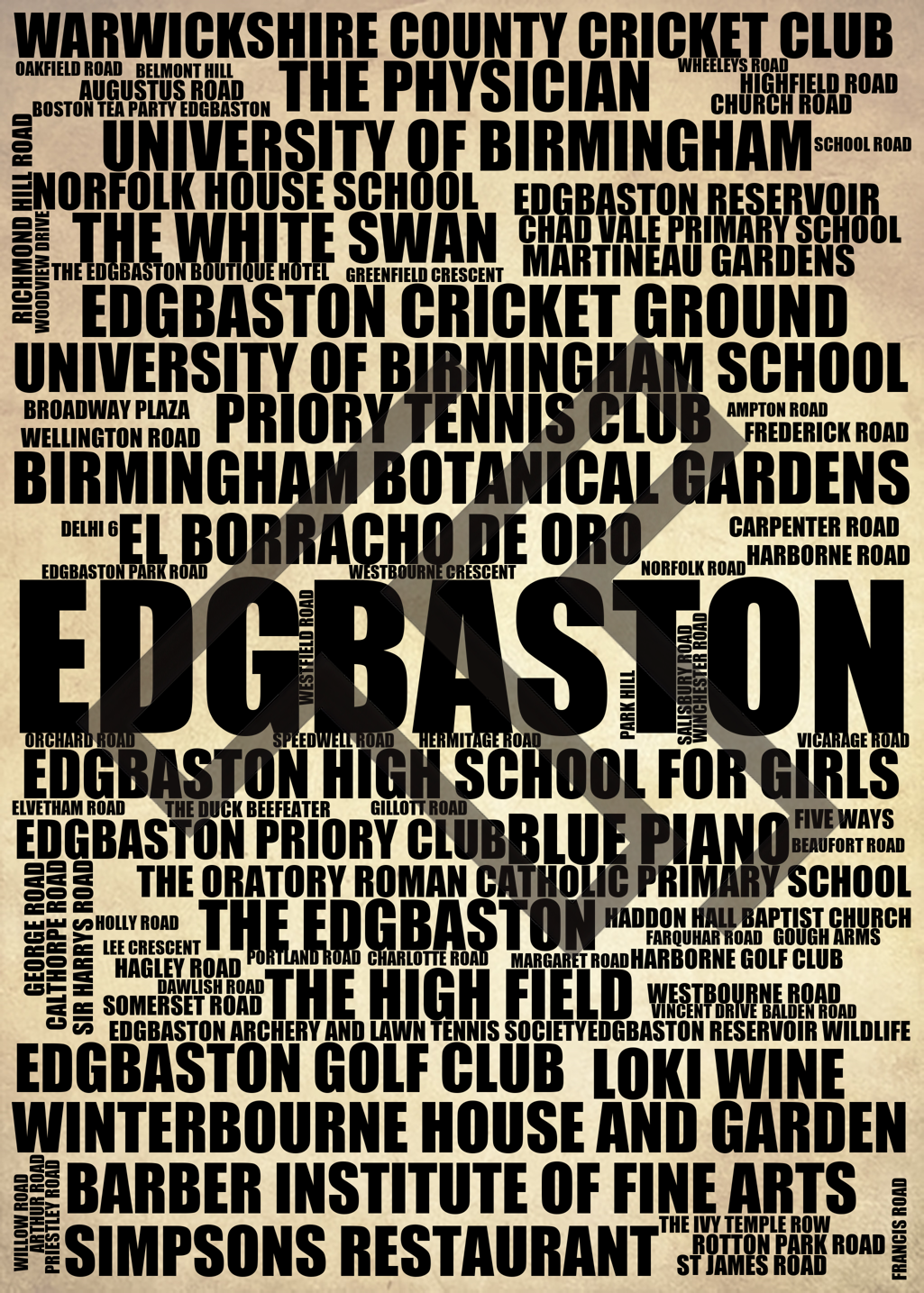 Edgbaston - Premium Typographic Word Cloud Prints, Posters & Gifts