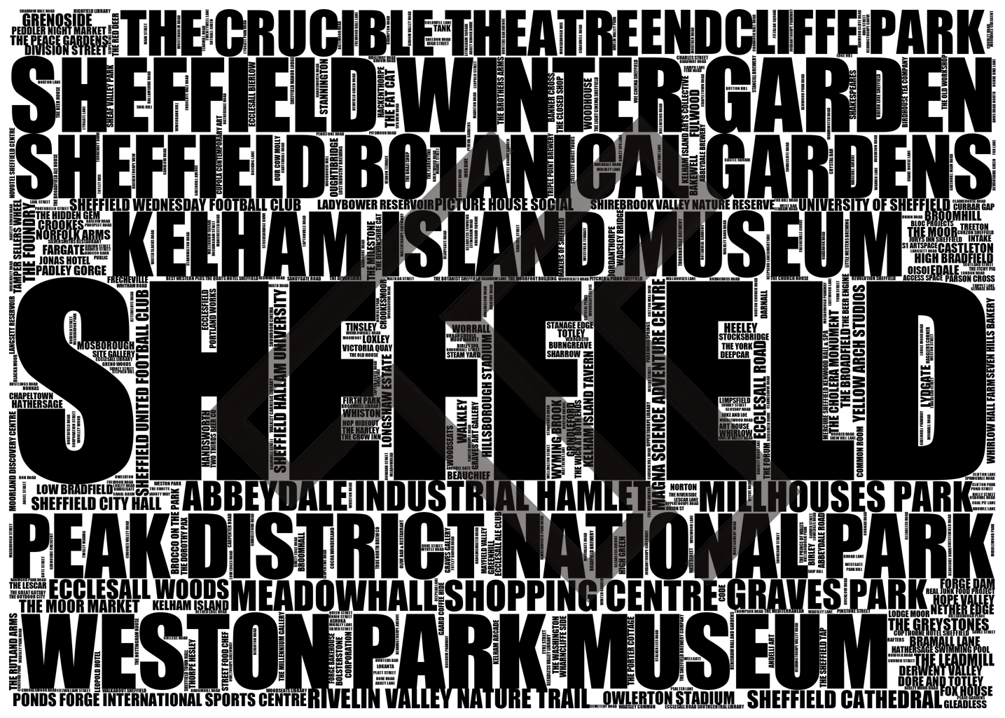 Sheffield - Premium Typographic Word Cloud Prints, Posters & Gifts