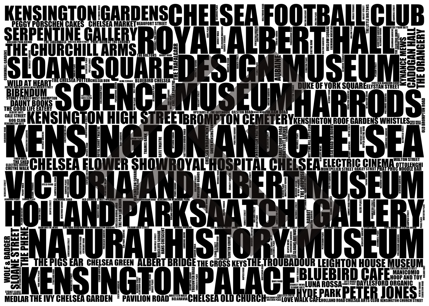 Kensington and Chelsea - Premium Typographic Word Cloud Prints, Posters & Gifts