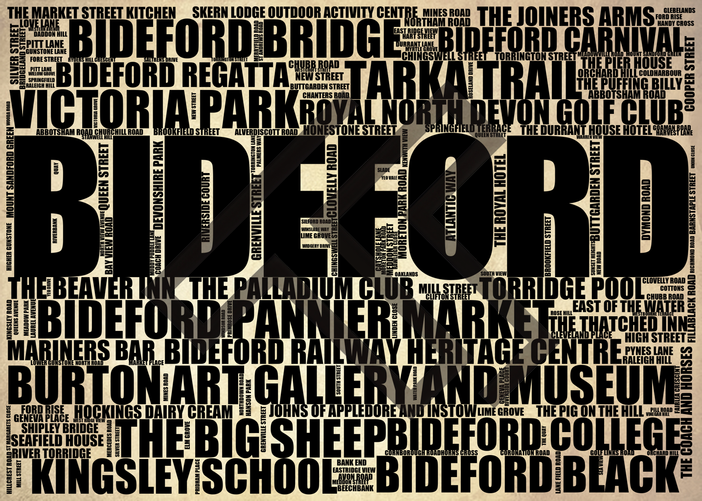 Bideford - Premium Typographic Word Cloud Prints, Posters & Gifts