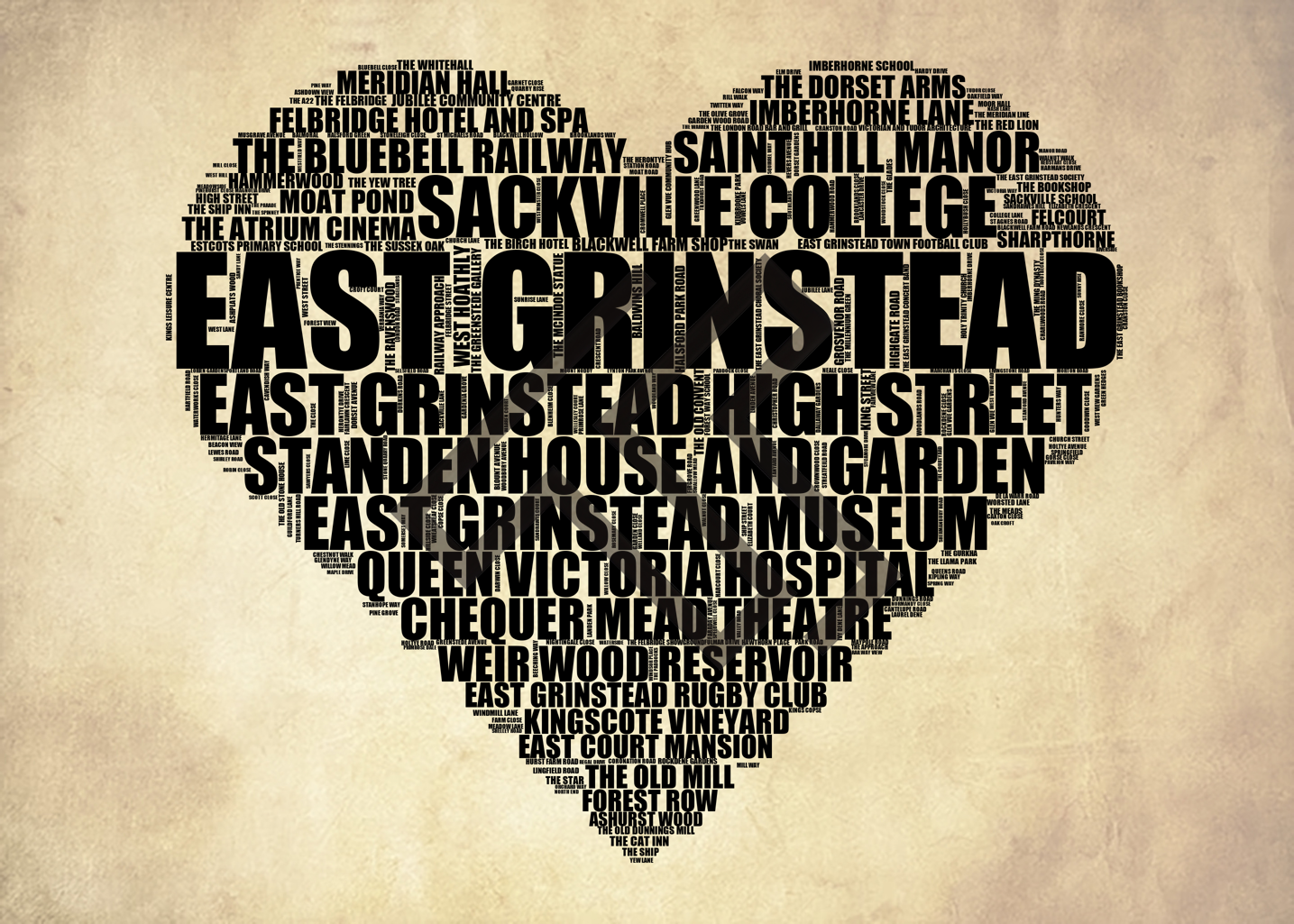 East Grinstead - Premium Typographic Word Cloud Prints, Posters & Gifts