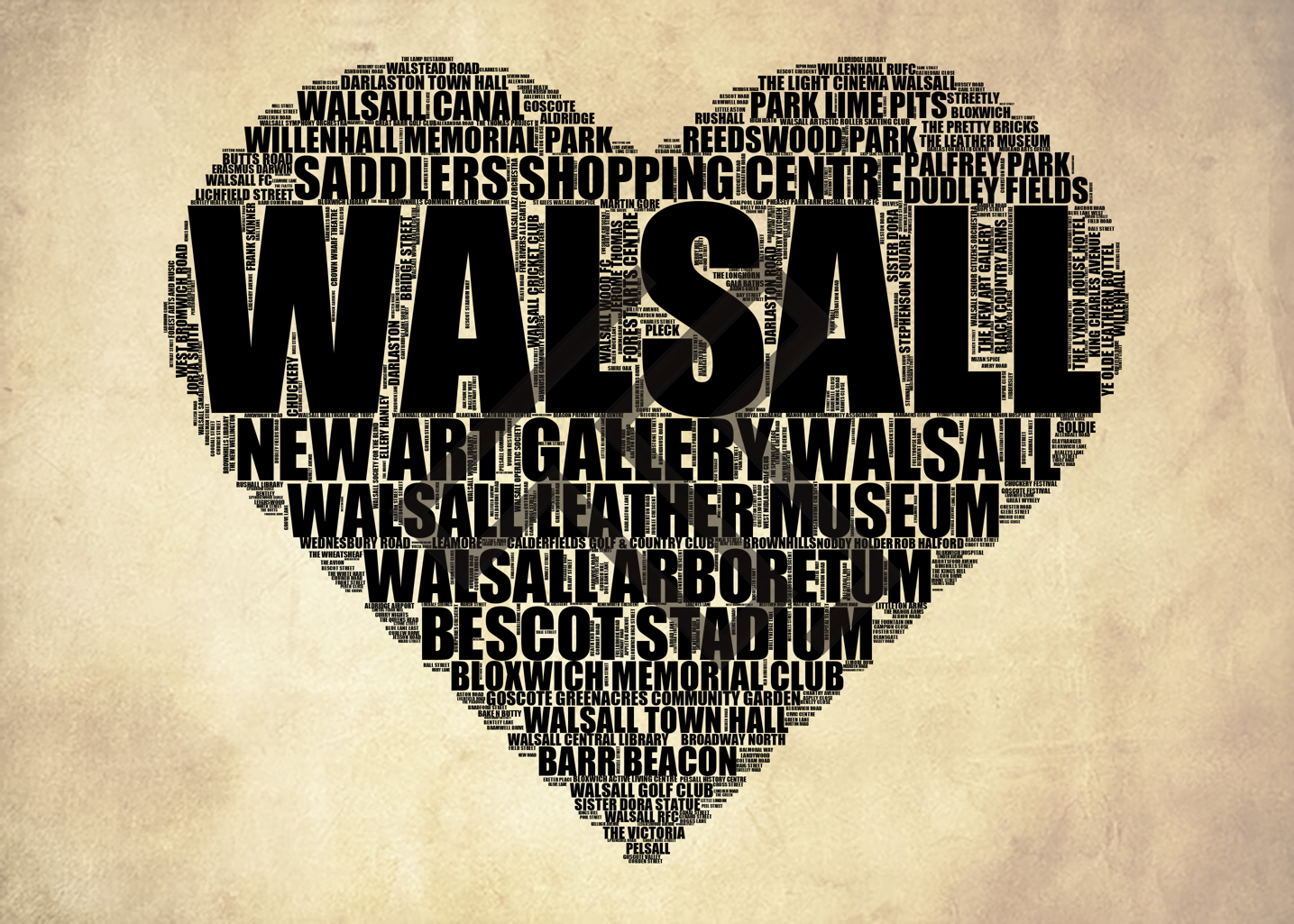 Walsall - Premium Typographic Word Cloud Prints, Posters & Gifts