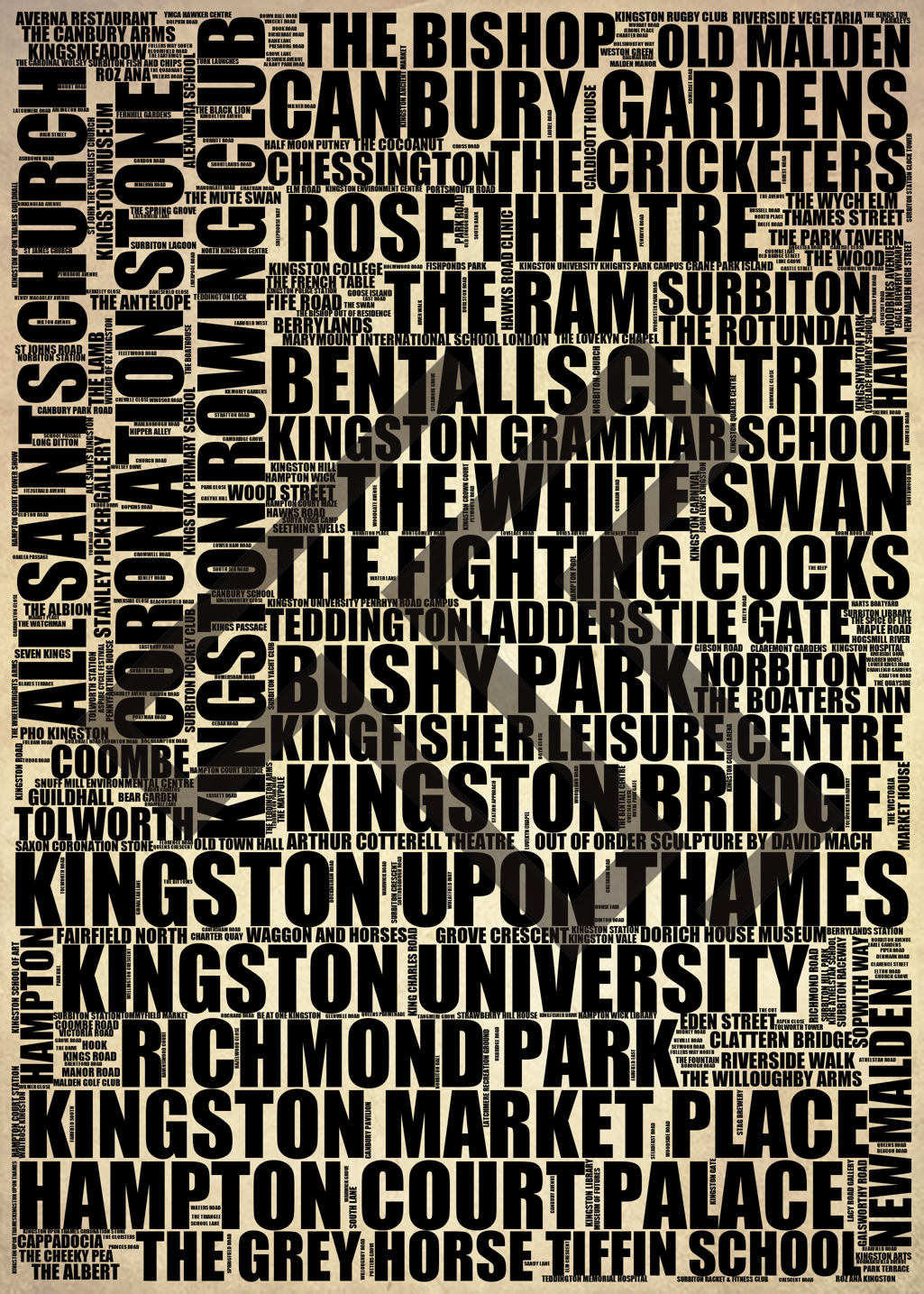 Kingston upon Thames - Premium Typographic Word Cloud Prints, Posters & Gifts