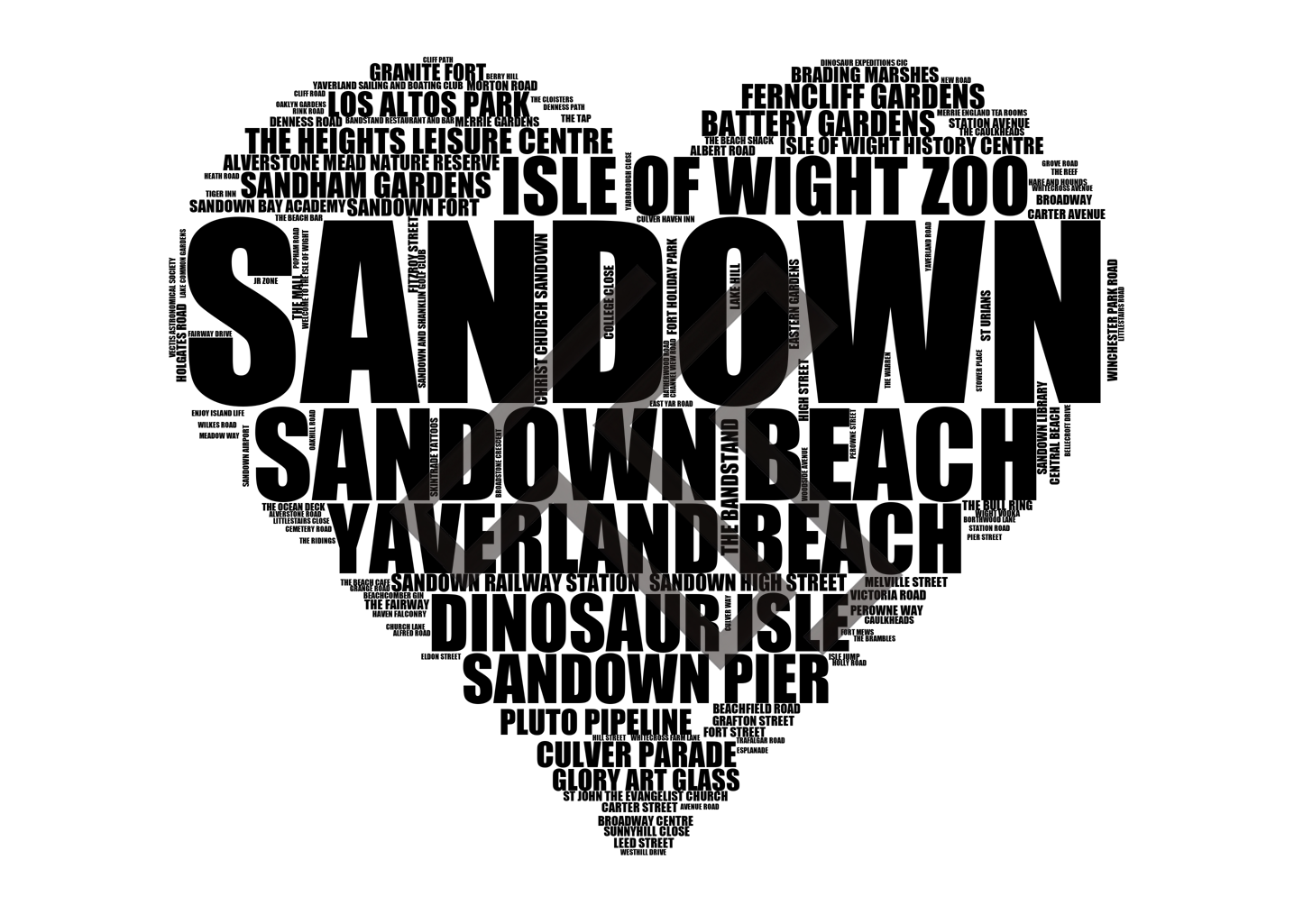 Sandown - Premium Typographic Word Cloud Prints, Posters & Gifts