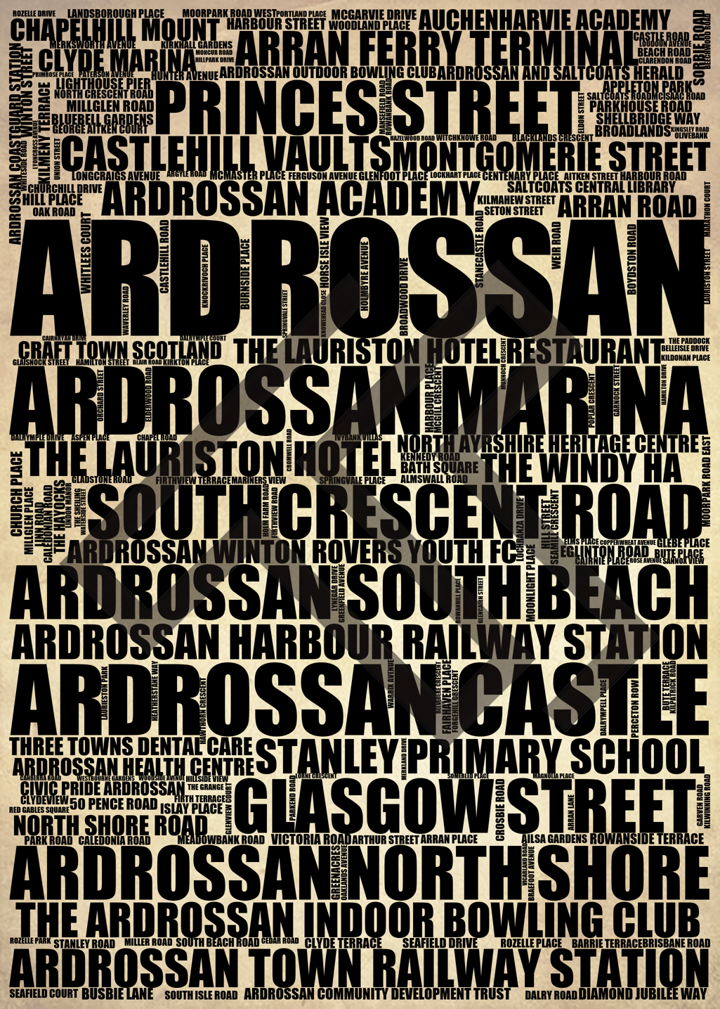 Ardrossan - Premium Typographic Word Cloud Prints, Posters & Gifts