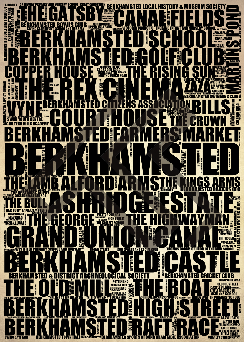 Berkhamsted - Premium Typographic Word Cloud Prints, Posters & Gifts