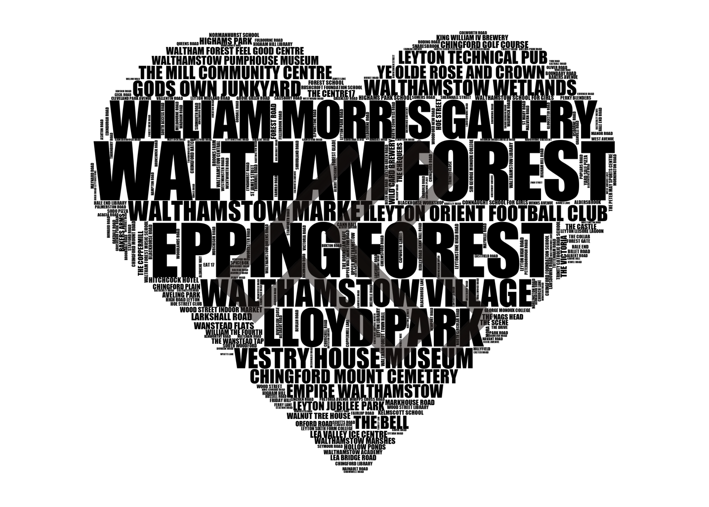 Waltham Forest - Premium Typographic Word Cloud Prints, Posters & Gifts