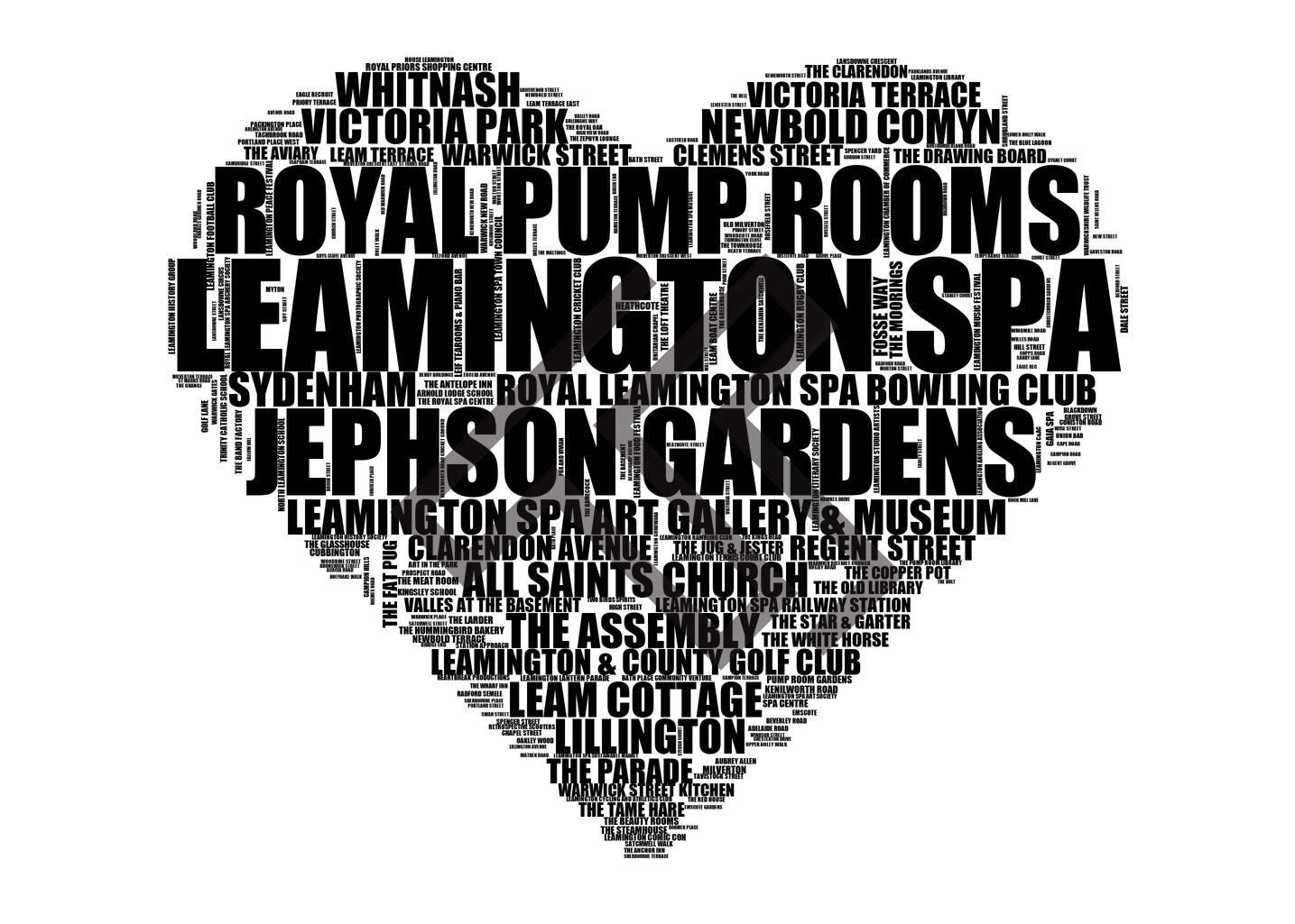 Leamington Spa - Premium Typographic Word Cloud Prints, Posters & Gifts