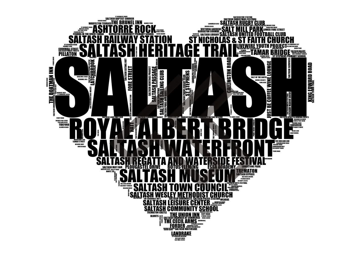 Saltash - Premium Typographic Word Cloud Prints, Posters & Gifts