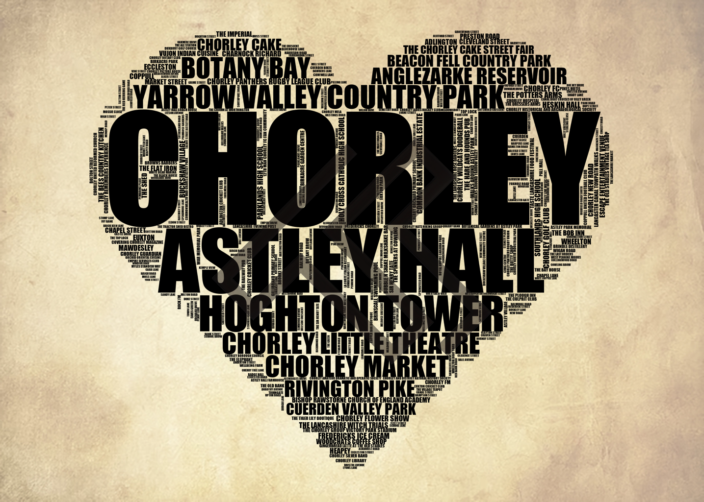 Chorley - Premium Typographic Word Cloud Prints, Posters & Gifts