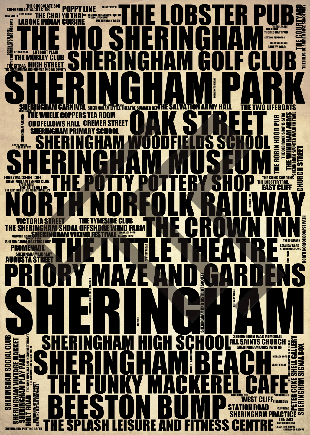 Sheringham - Premium Typographic Word Cloud Prints, Posters & Gifts