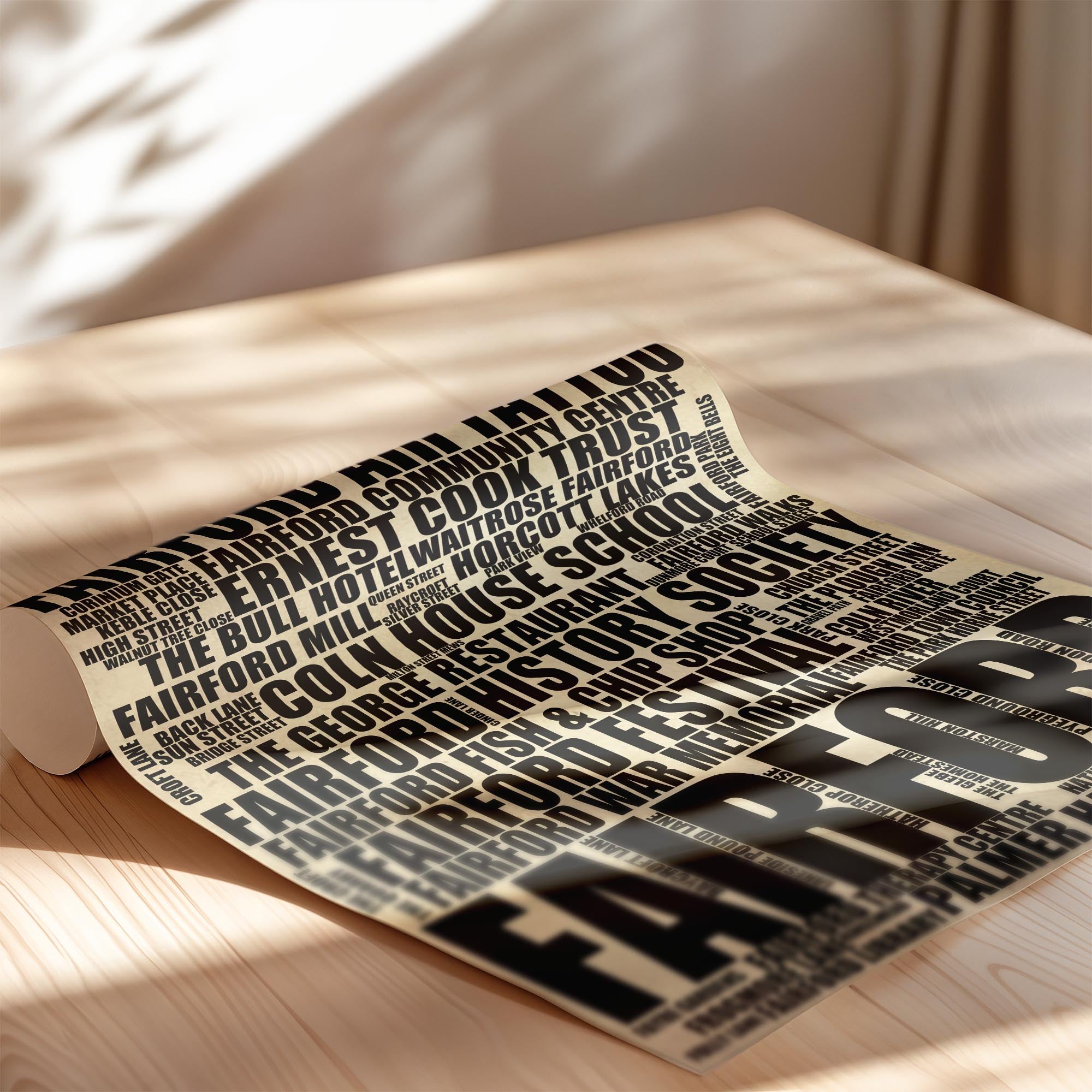 Fairford - Premium Typographic Word Cloud Prints, Posters & Gifts