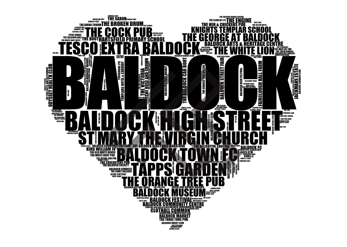Baldock - Premium Typographic Word Cloud Prints, Posters & Gifts