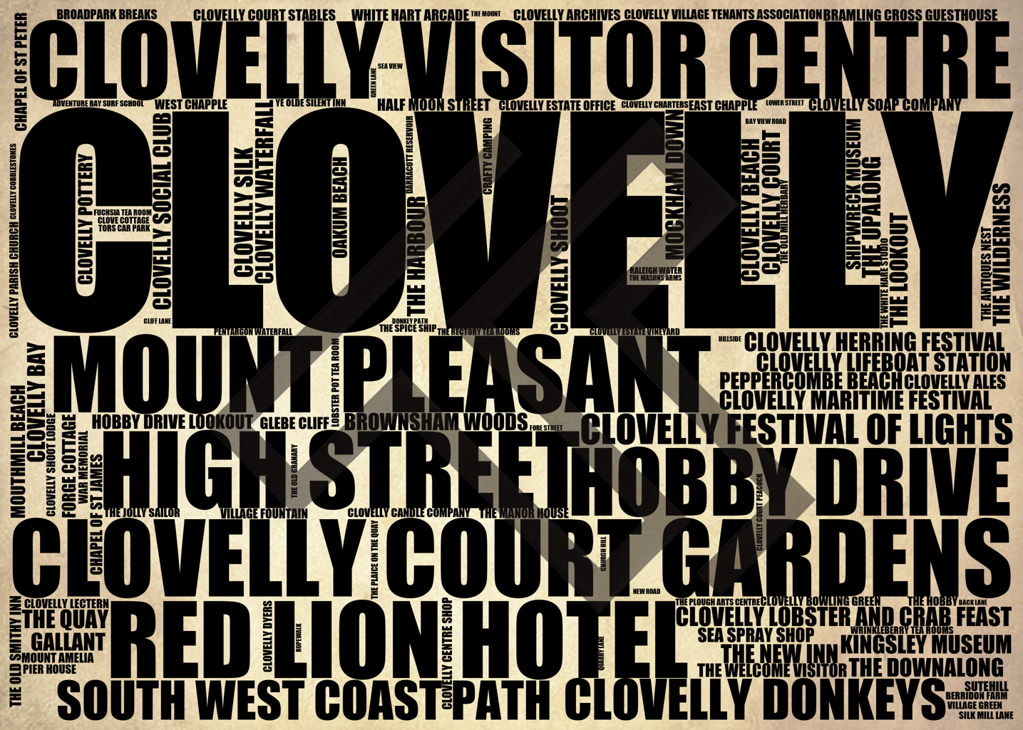 Clovelly - Premium Typographic Word Cloud Prints, Posters & Gifts