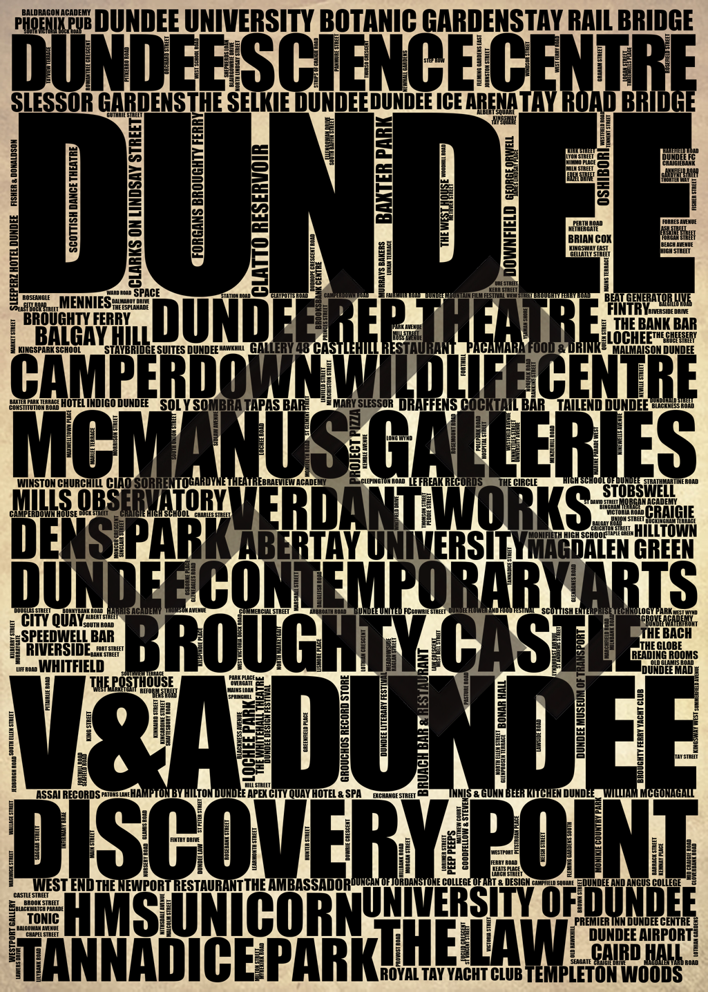 Dundee - Premium Typographic Word Cloud Prints, Posters & Gifts