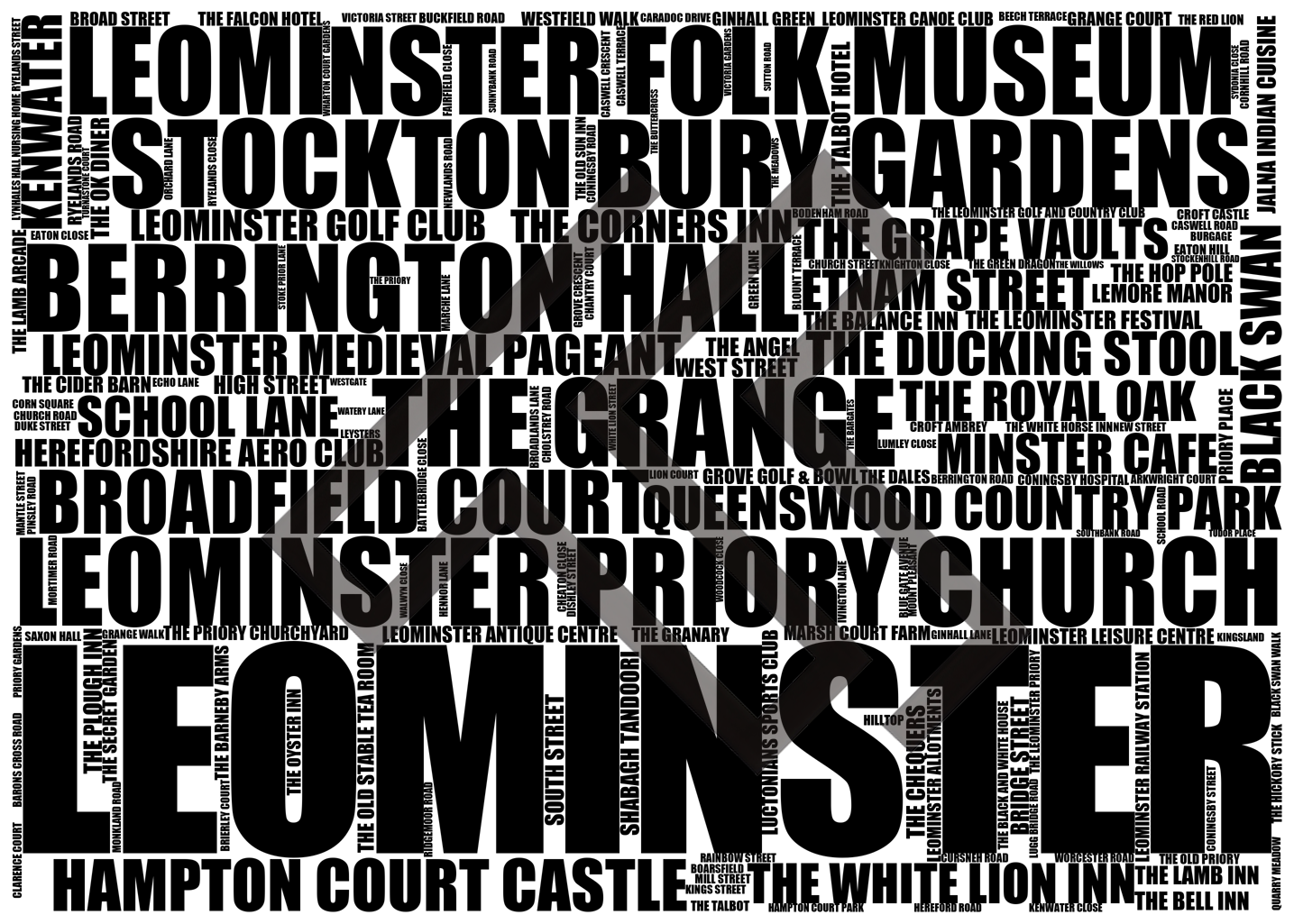 Leominster - Premium Typographic Word Cloud Prints, Posters & Gifts