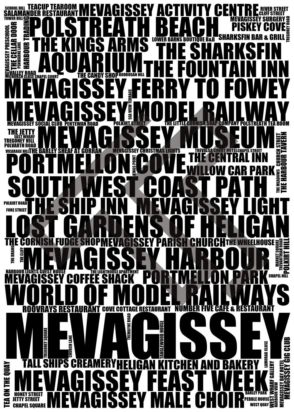 Mevagissey - Premium Typographic Word Cloud Prints, Posters & Gifts