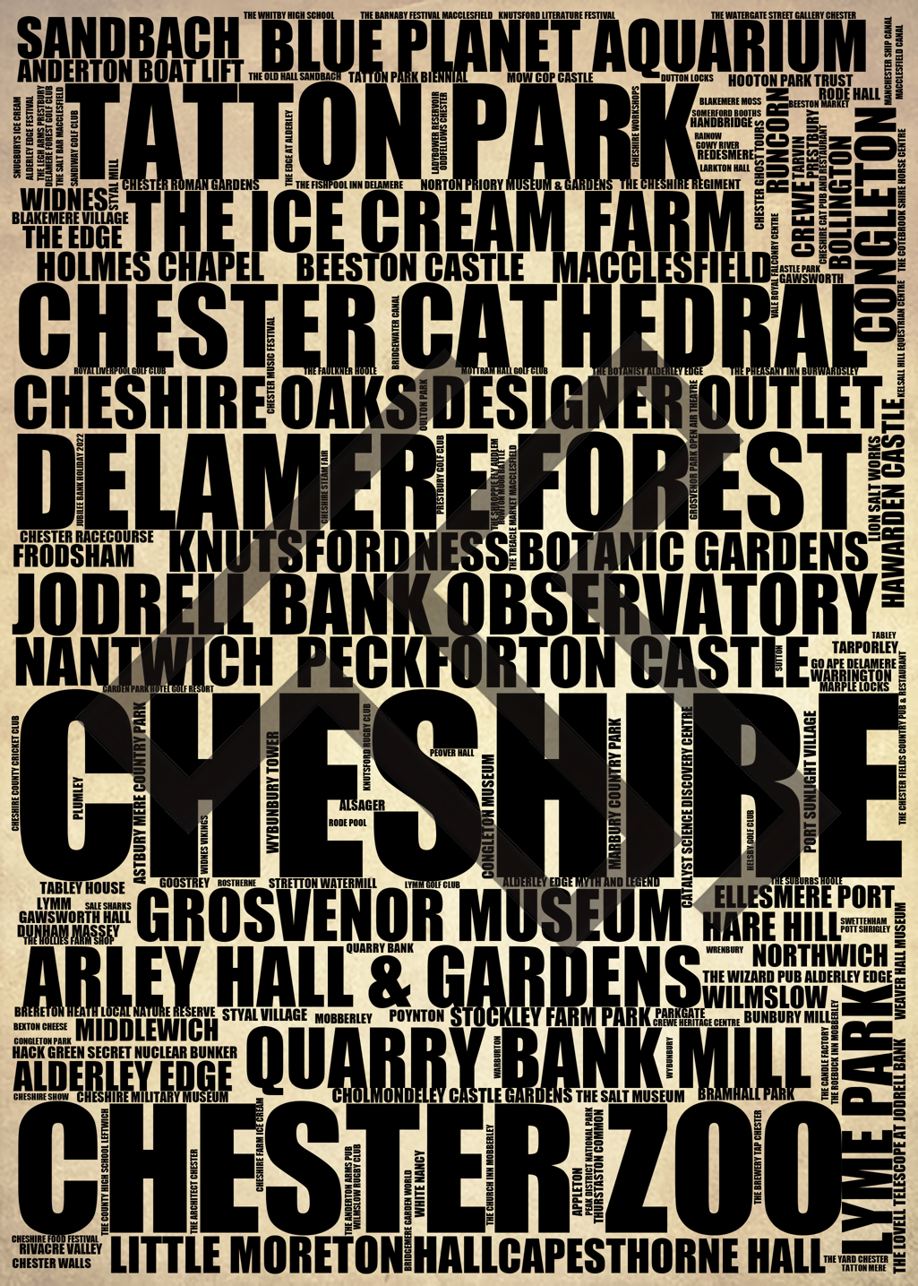 Cheshire - Premium Typographic Word Cloud Prints, Posters & Gifts