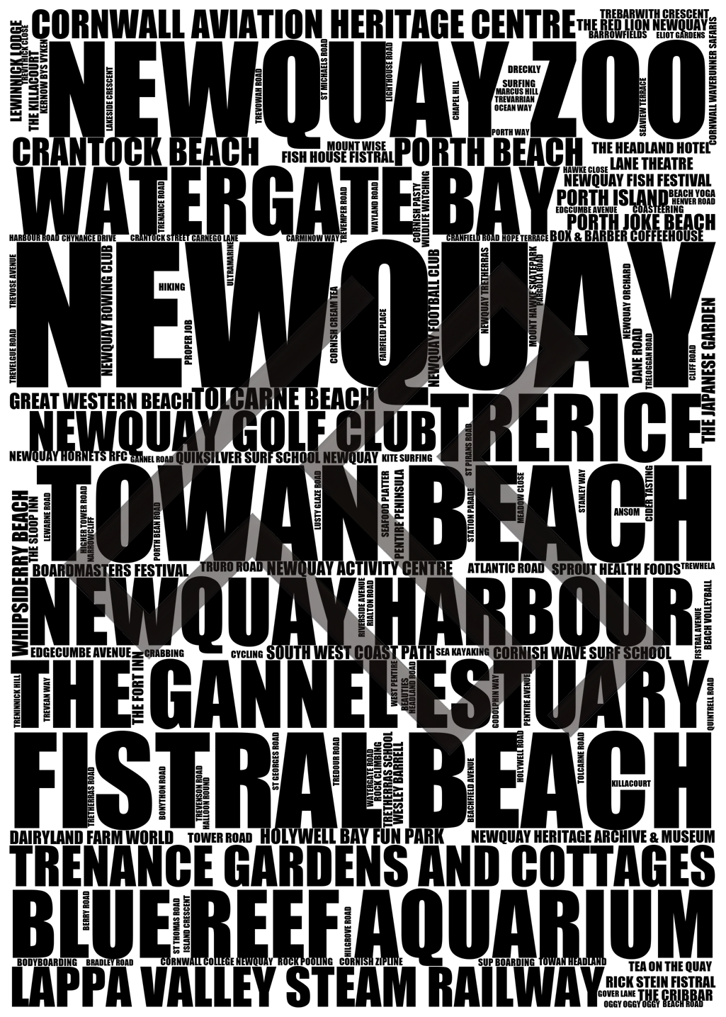 Newquay - Premium Typographic Word Cloud Prints, Posters & Gifts