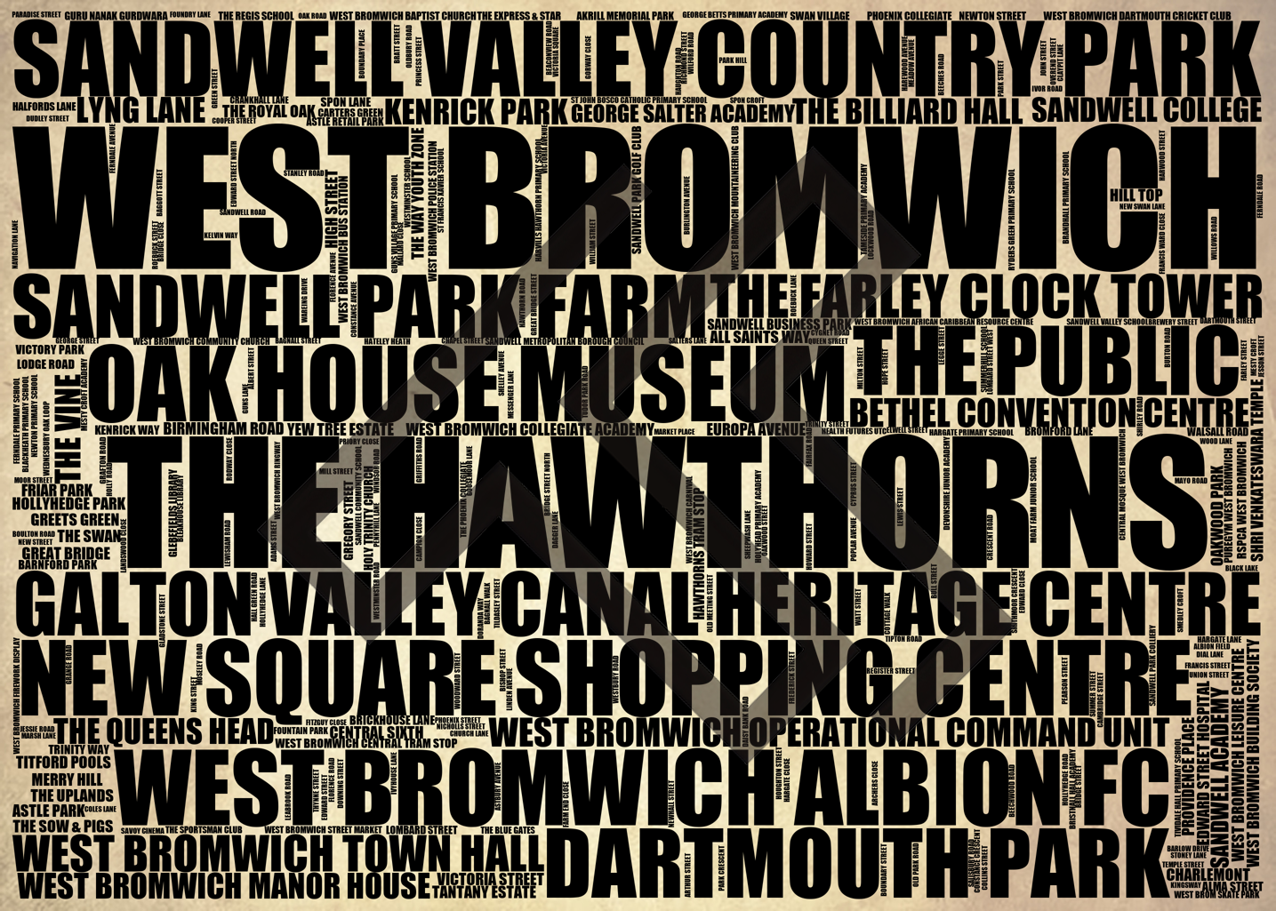 West Bromwich - Premium Typographic Word Cloud Prints, Posters & Gifts