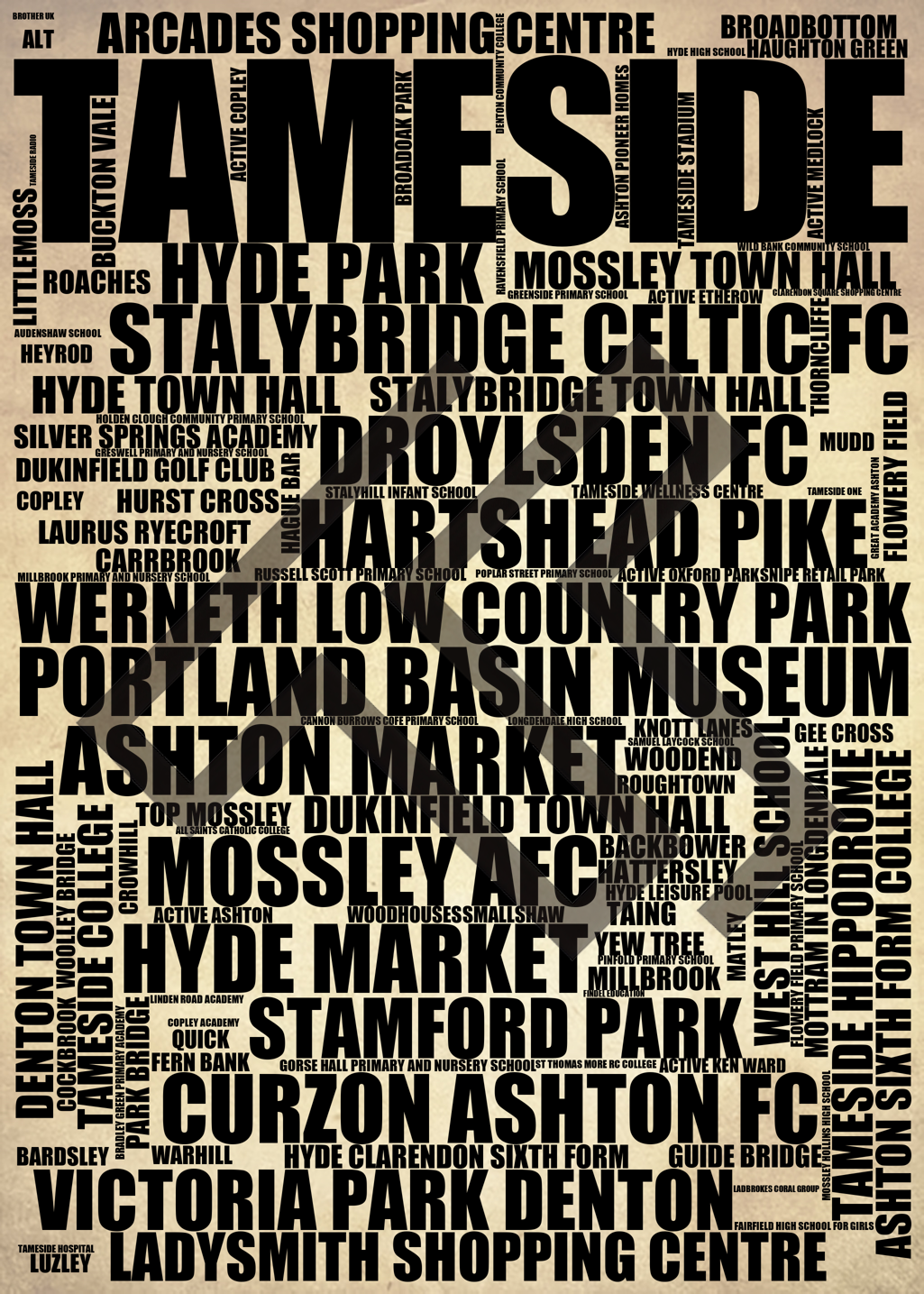 Tameside - Premium Typographic Word Cloud Prints, Posters & Gifts