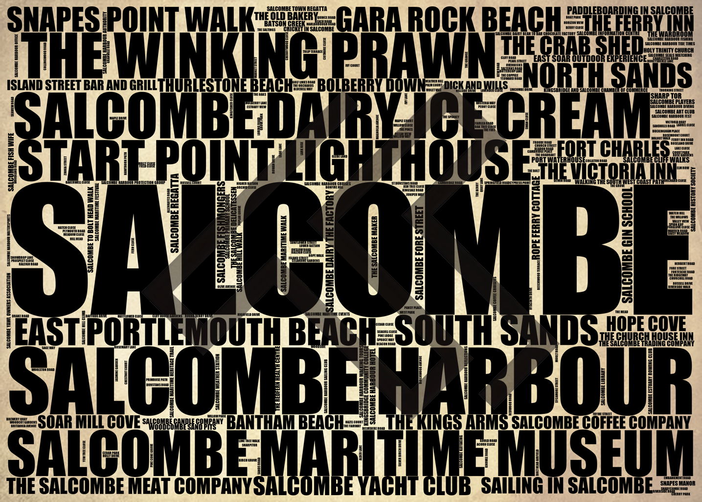 Salcombe - Premium Typographic Word Cloud Prints, Posters & Gifts