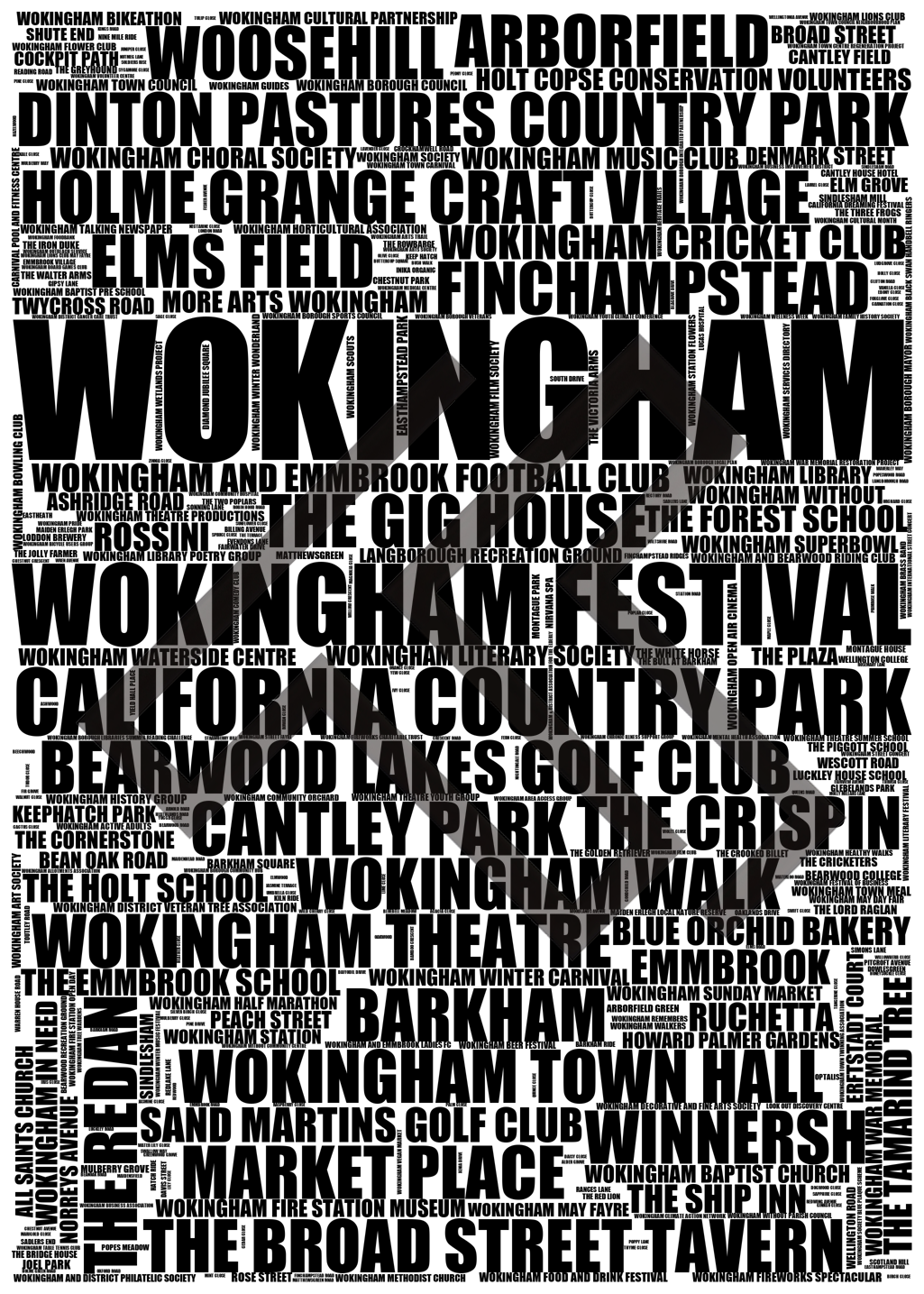 Wokingham - Premium Typographic Word Cloud Prints, Posters & Gifts