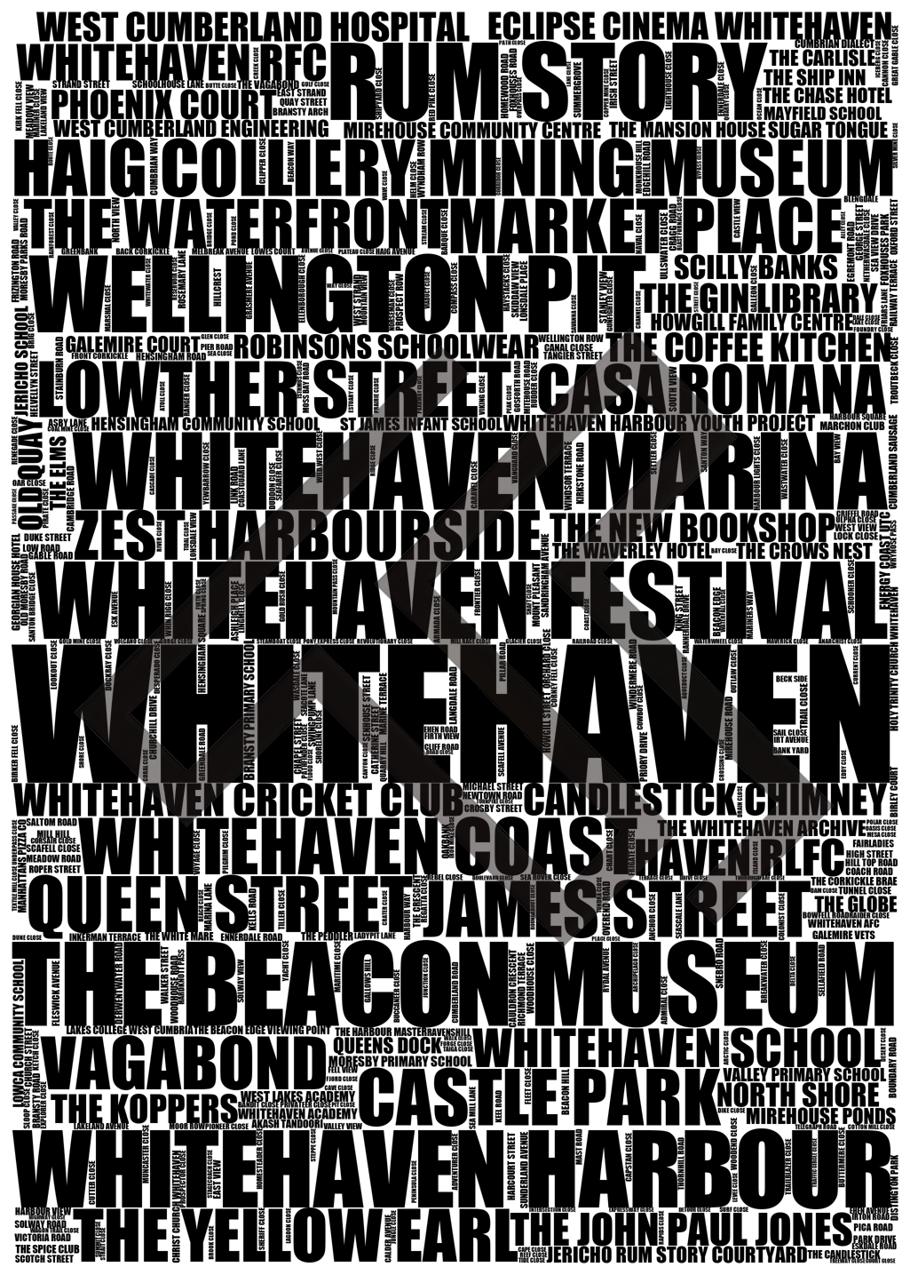 Whitehaven - Premium Typographic Word Cloud Prints, Posters & Gifts