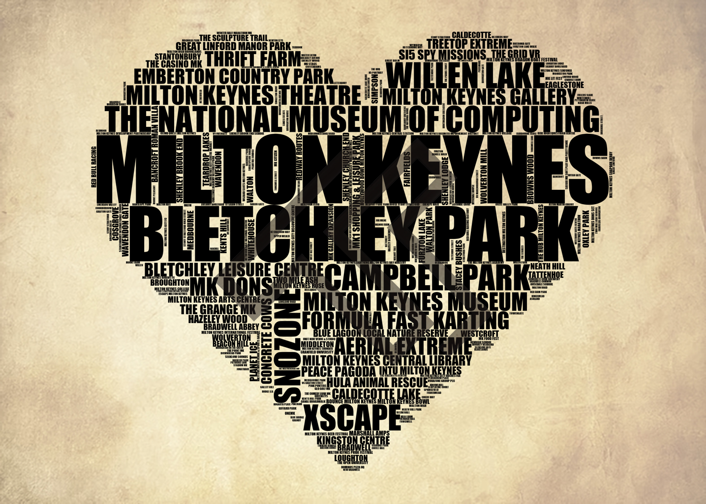 Milton Keynes - Premium Typographic Word Cloud Prints, Posters & Gifts