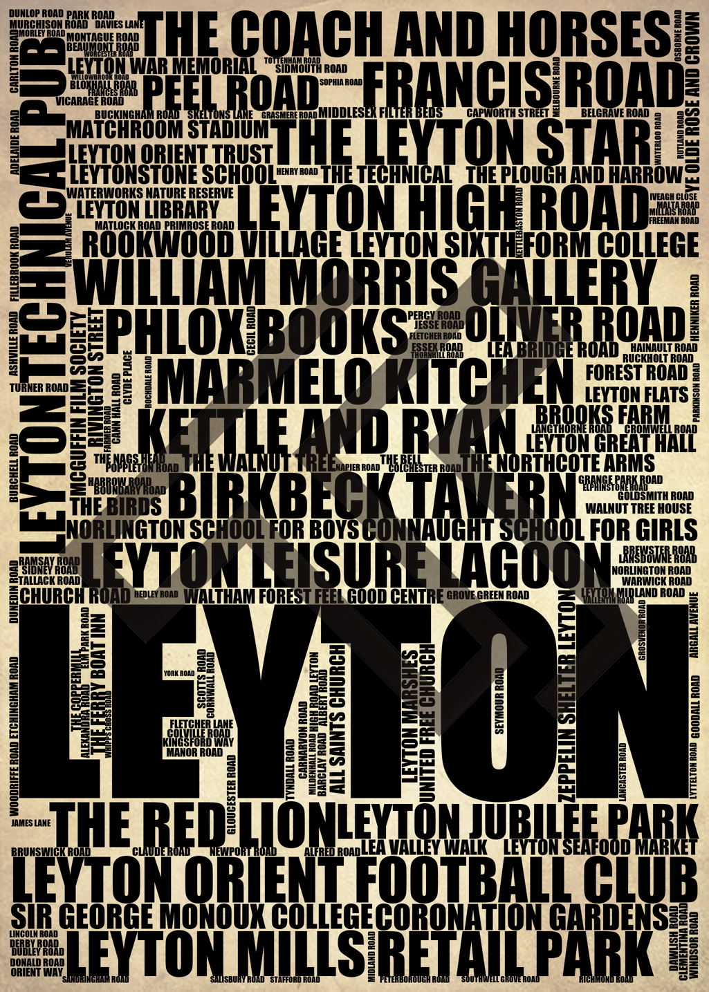 Leyton - Premium Typographic Word Cloud Prints, Posters & Gifts