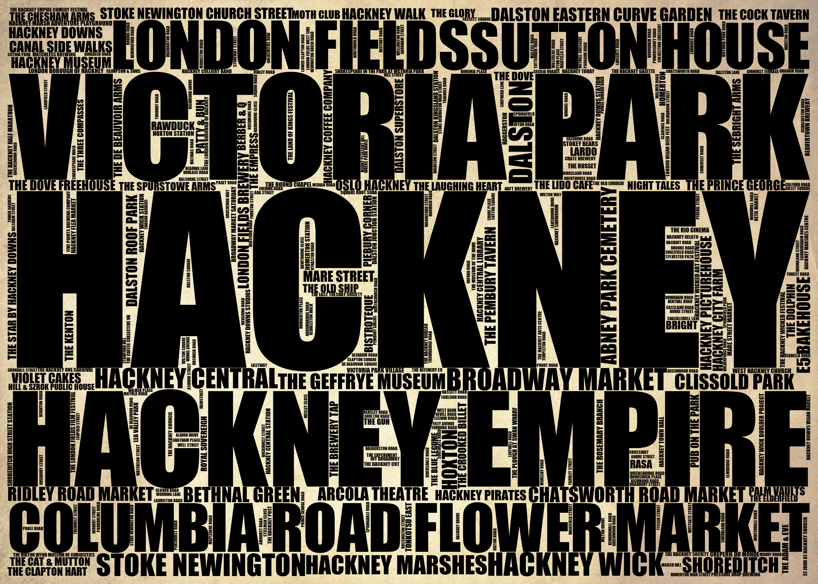 Hackney - Premium Typographic Word Cloud Prints, Posters & Gifts