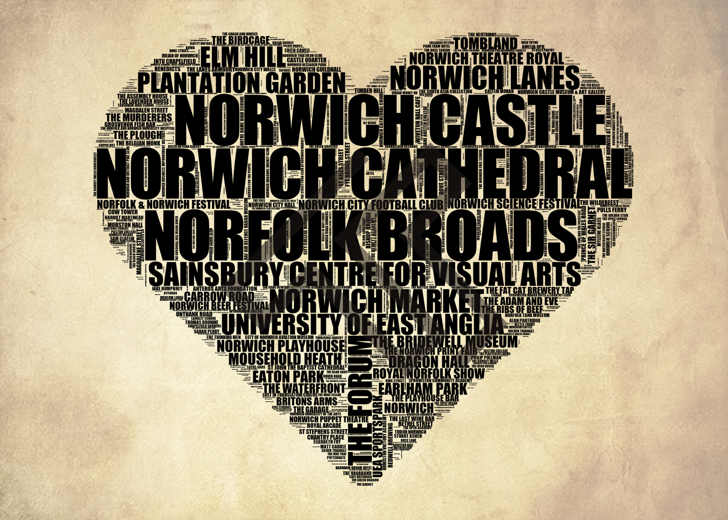 Norwich - Premium Typographic Word Cloud Prints, Posters & Gifts