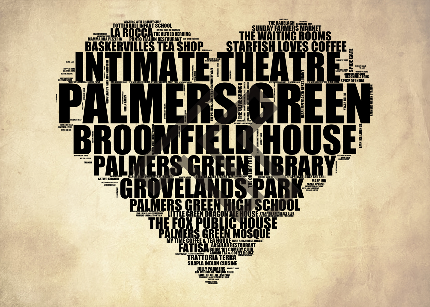 Palmers Green - Premium Typographic Word Cloud Prints, Posters & Gifts