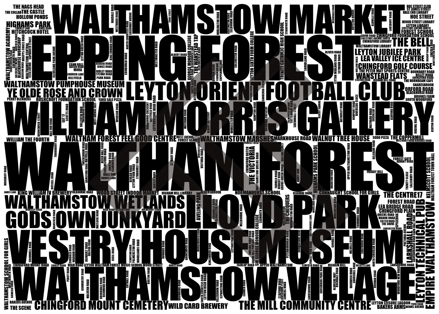 Waltham Forest - Premium Typographic Word Cloud Prints, Posters & Gifts