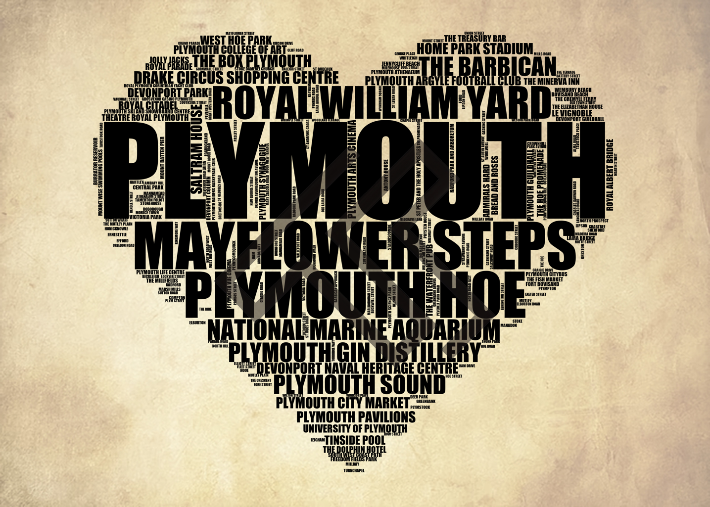 Plymouth - Premium Typographic Word Cloud Prints, Posters & Gifts