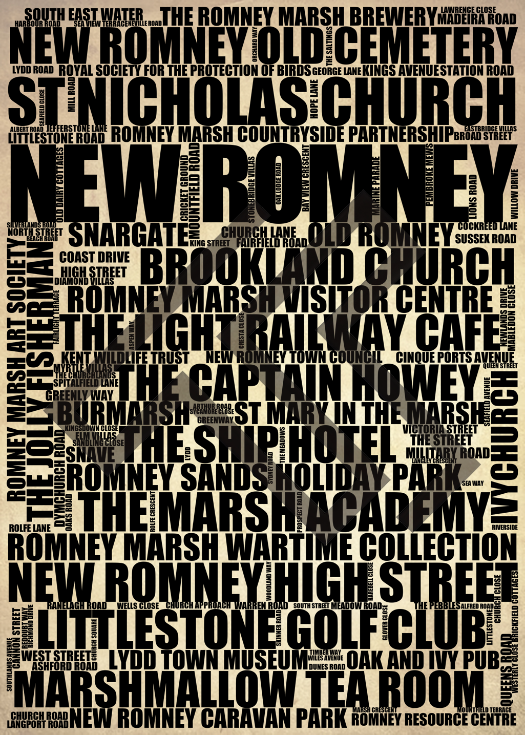 New Romney - Premium Typographic Word Cloud Prints, Posters & Gifts