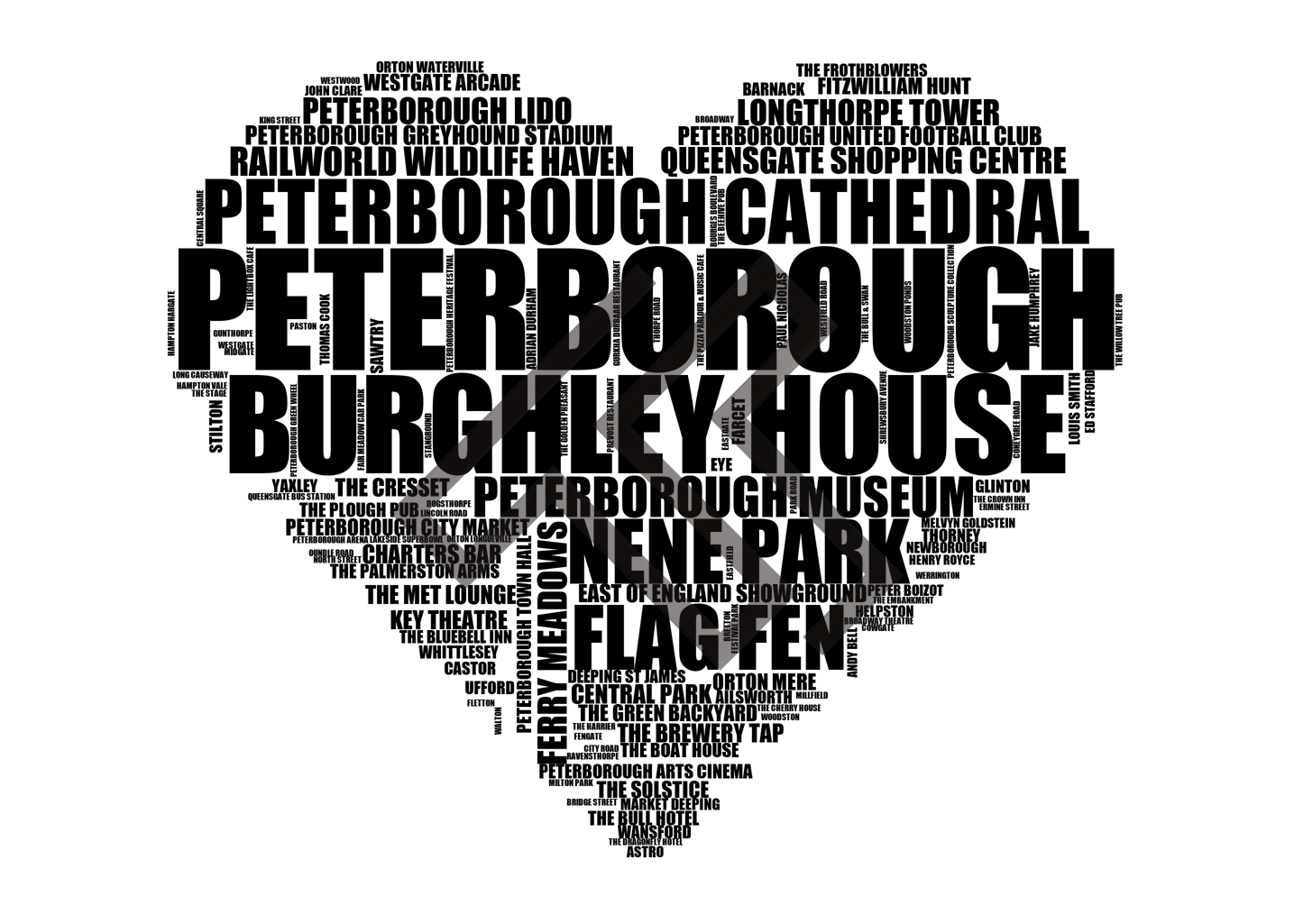 Peterborough - Premium Typographic Word Cloud Prints, Posters & Gifts