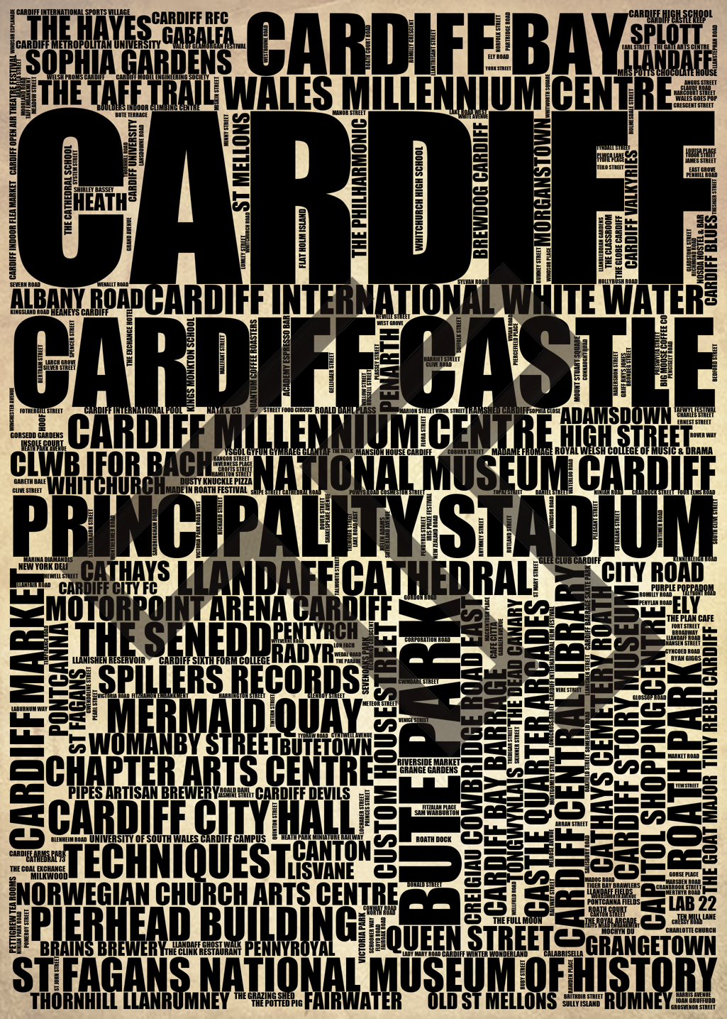 Cardiff - Premium Typographic Word Cloud Prints, Posters & Gifts