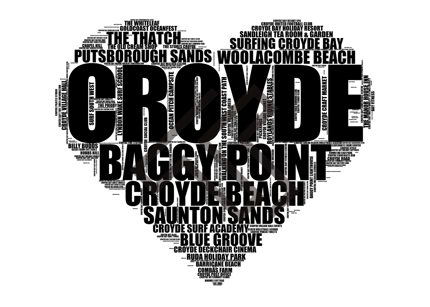 Croyde - Premium Typographic Word Cloud Prints, Posters & Gifts