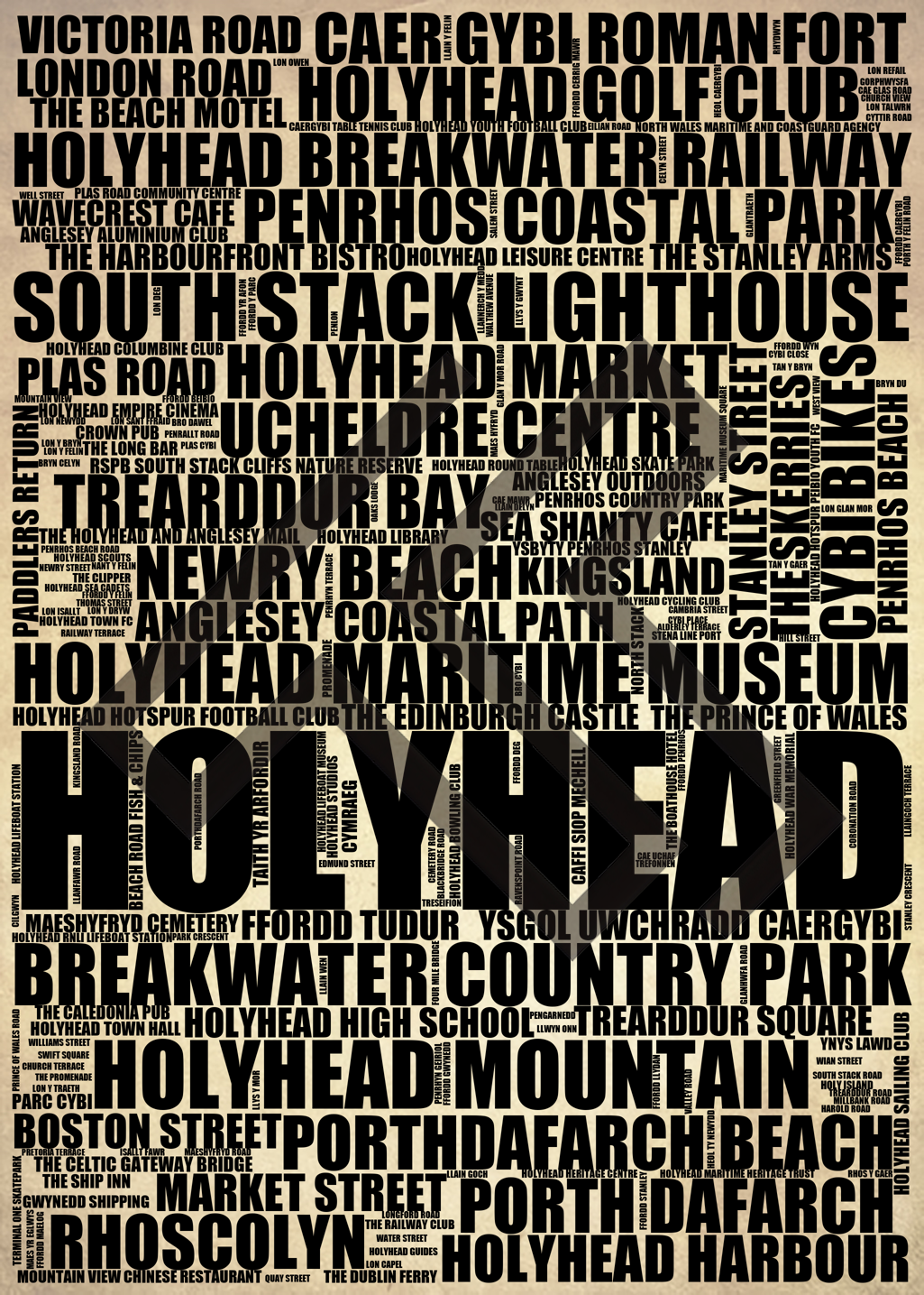 Holyhead - Premium Typographic Word Cloud Prints, Posters & Gifts