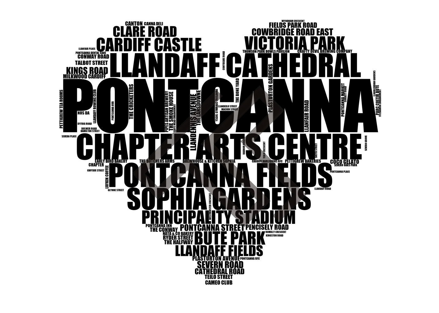 Pontcanna - Premium Typographic Word Cloud Prints, Posters & Gifts