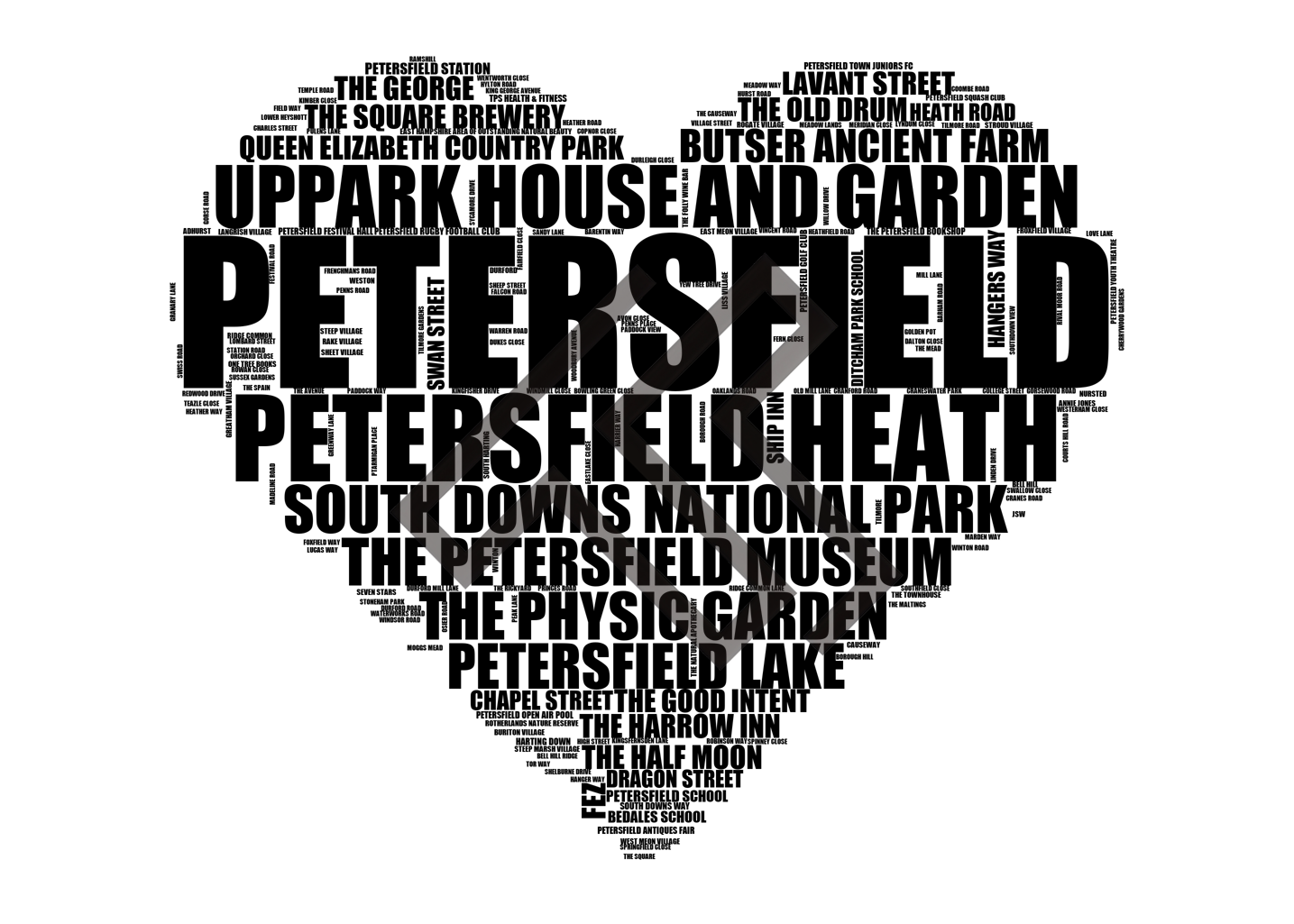 Petersfield - Premium Typographic Word Cloud Prints, Posters & Gifts